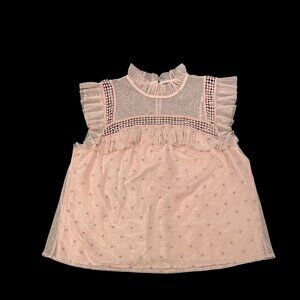 BB Dakota Roslyn Women’s S Victorian Blush Swiss Dot Crochet Ruffle Blouse